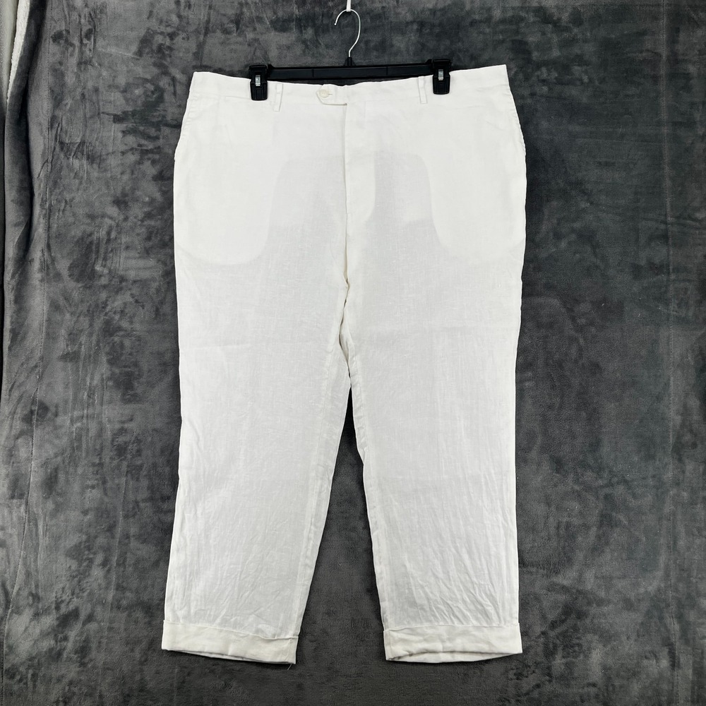 Vintage Enzo Tovare 100% Linen Chino Pants Men's 42x27 White Summer Lightweight